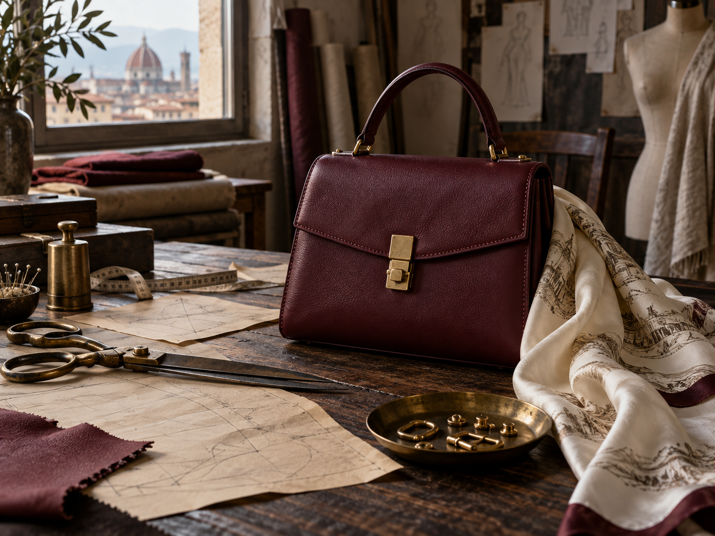 Borsa artigianale bordeaux dimostrativa
